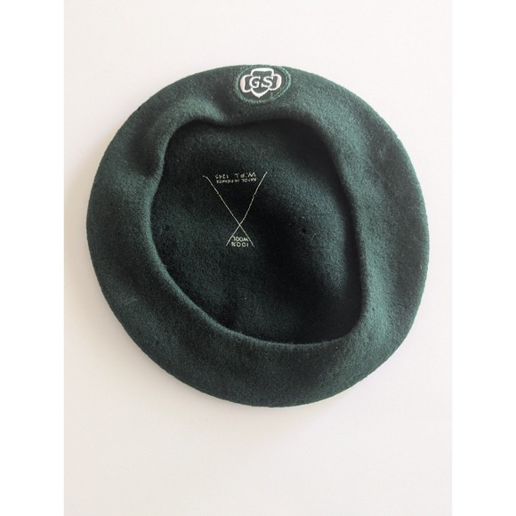 Vintage Girl Scouts Green Beret Made in France 100% Wool 1970s Uniform Hat Large